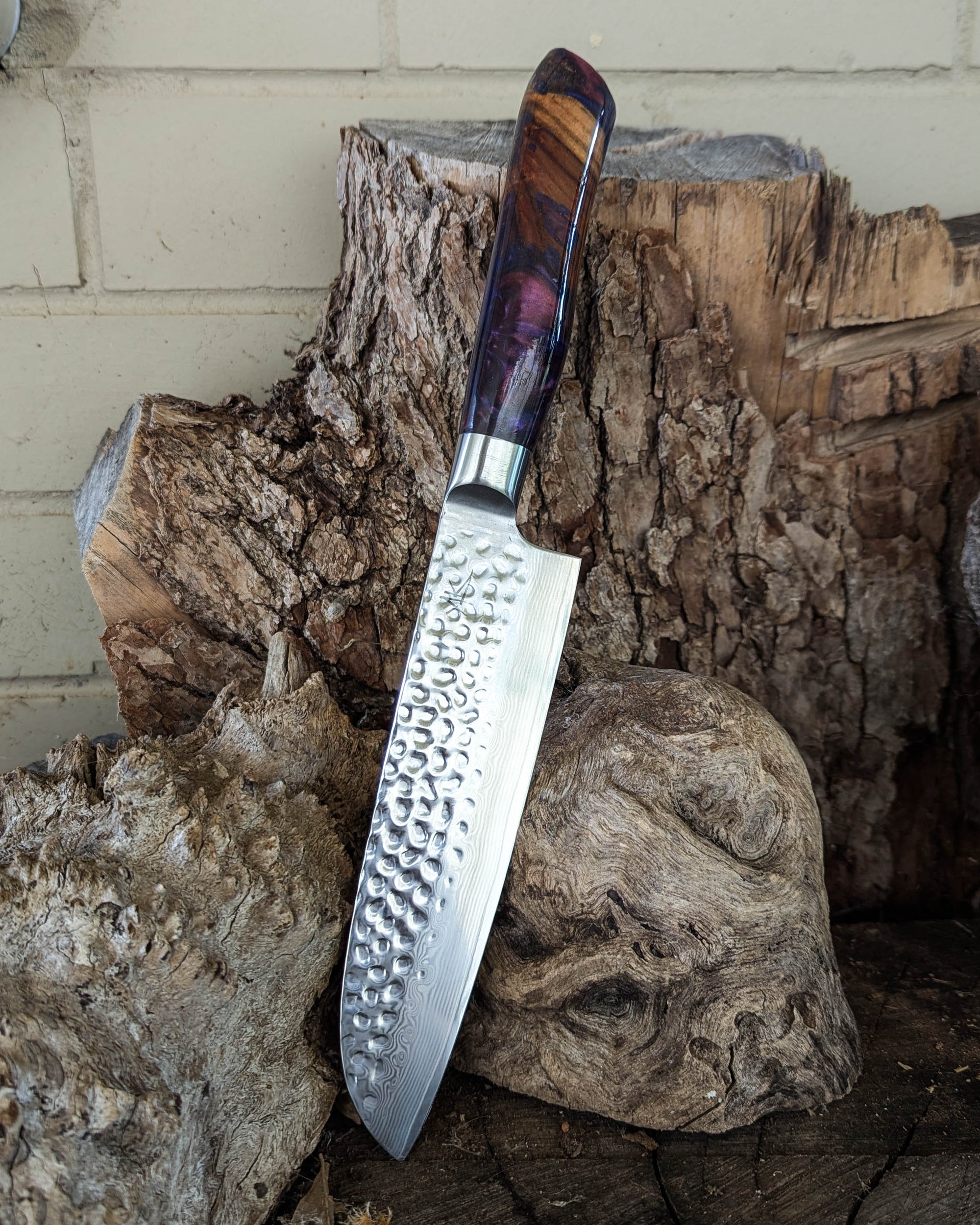 Santoku Knife Termite Almond w/ Pink & Purple Epoxy 185mm (7.5")