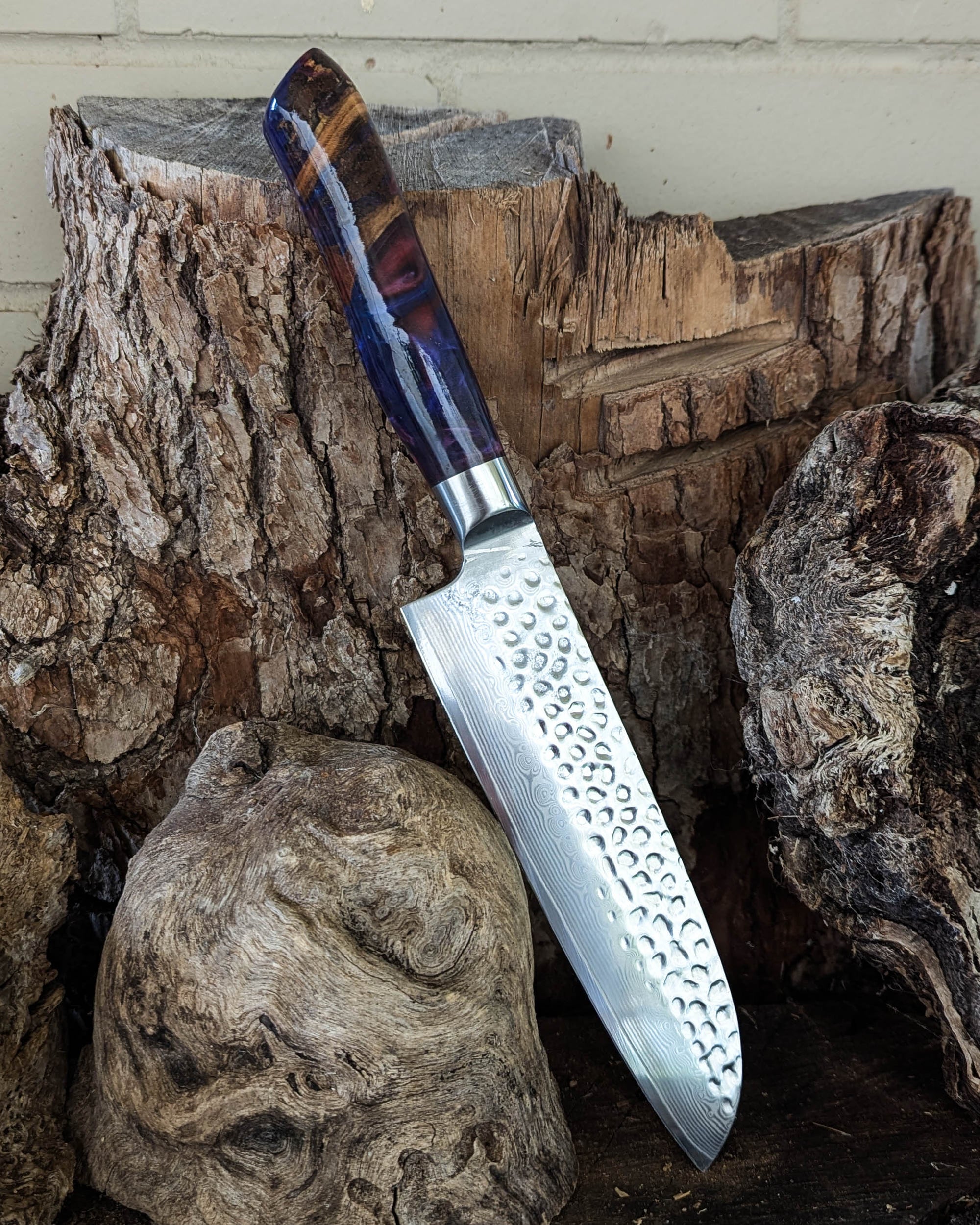 Santoku Knife Termite Almond w/ Pink & Purple Epoxy 185mm (7.5")