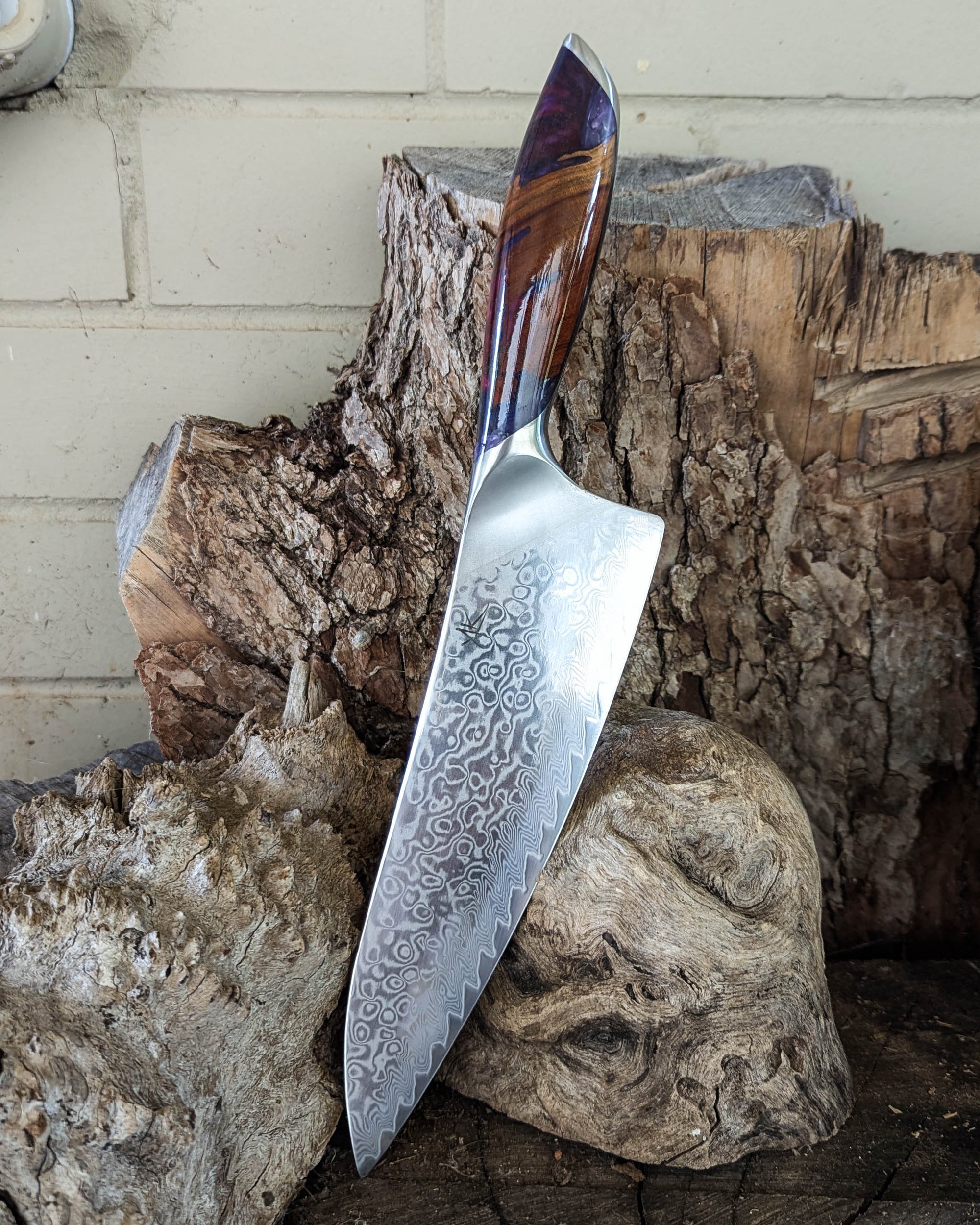 Premium Powdered Steel Chef's Termite Almond w/ Multi Colour Epoxy 210mm (8.5")