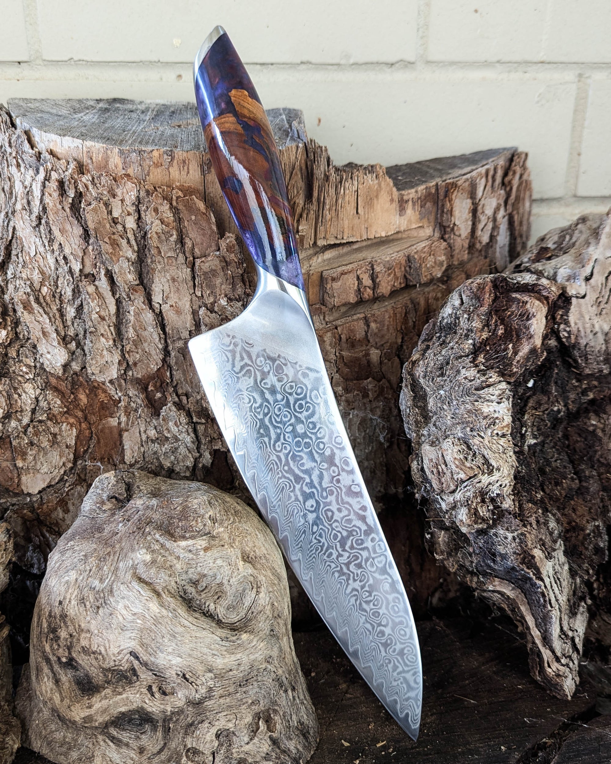 Premium Powdered Steel Chef's Termite Almond w/ Multi Colour Epoxy 210mm (8.5")