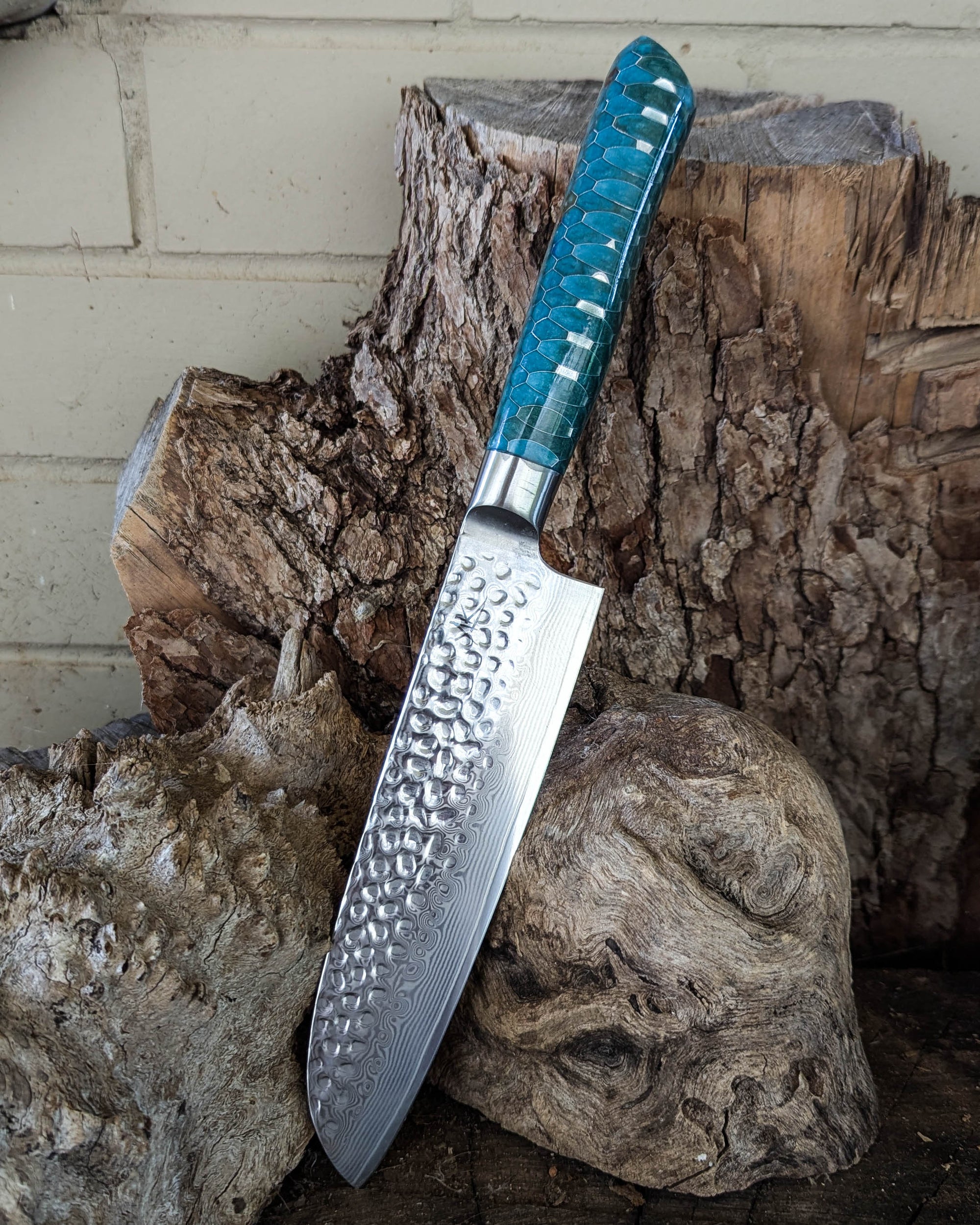 Santoku Knife Honeycomb Aluminium w/ Multi Colour Epoxy 185mm (7.5")