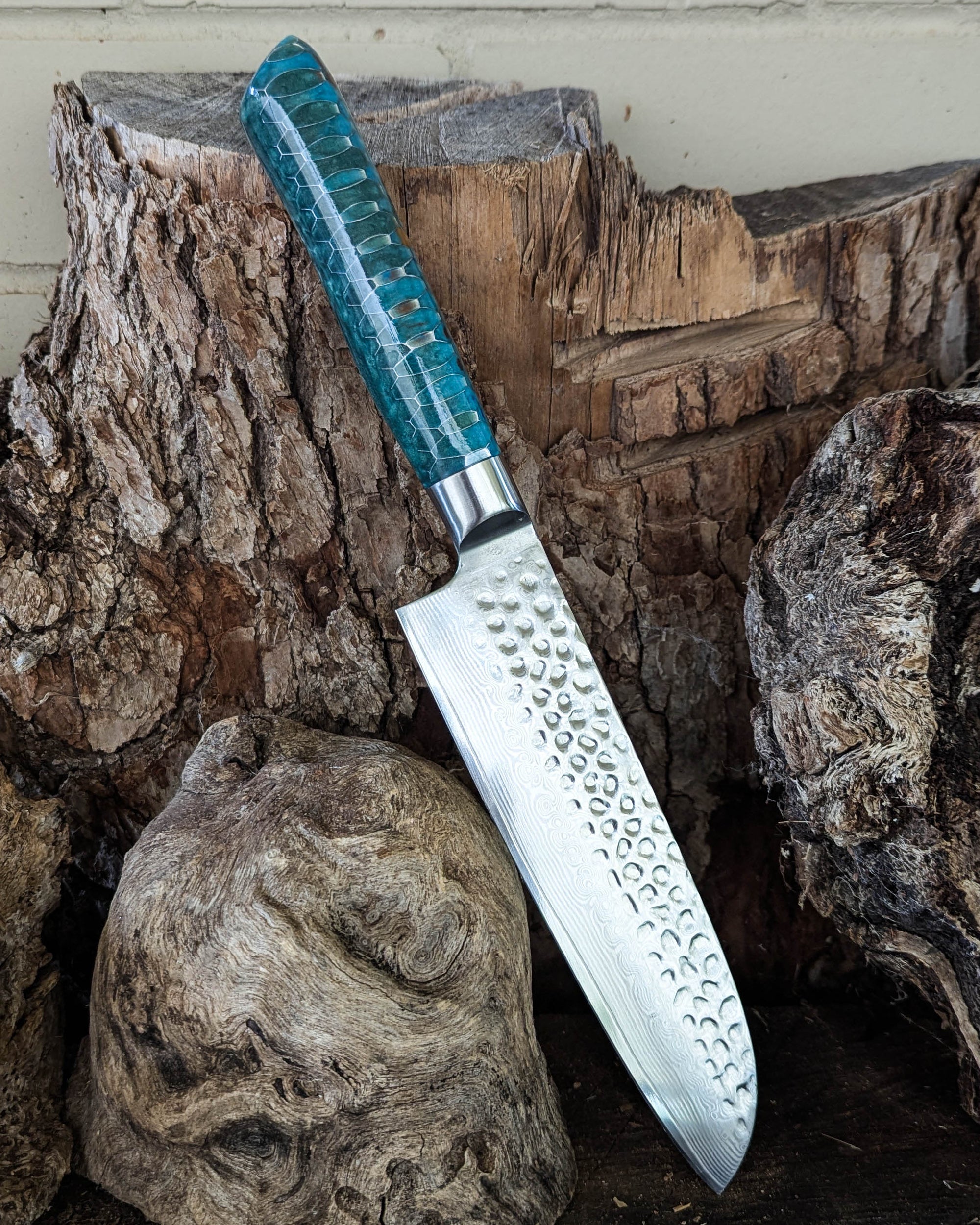 Santoku Knife Honeycomb Aluminium w/ Multi Colour Epoxy 185mm (7.5")