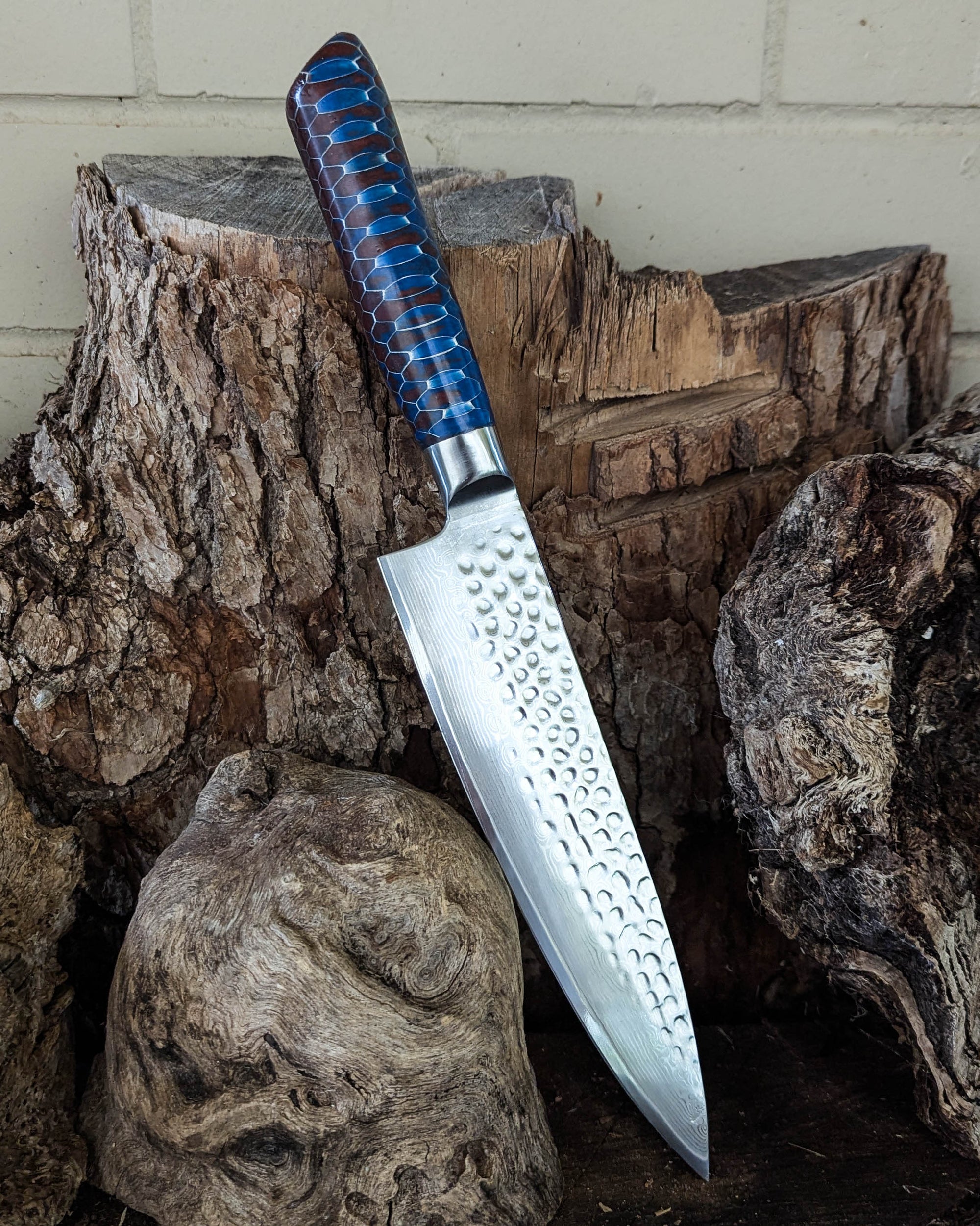 Chef's Knife Honeycomb Aluminium w/ Blue & Red Epoxy 200mm (8")