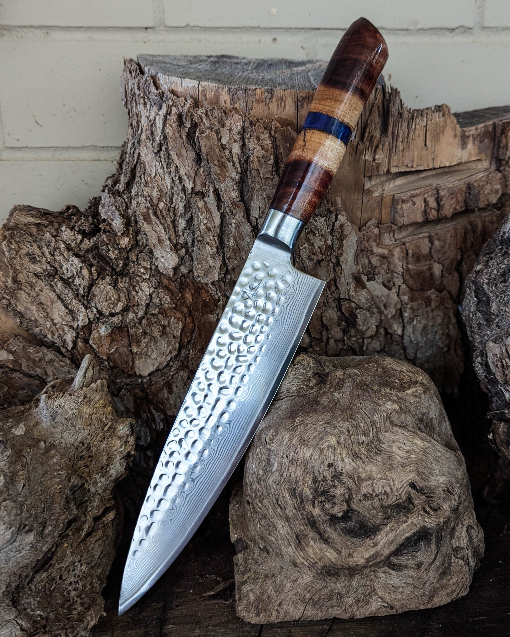 Chef's Knife Figured Blackwood w/ Purple & Red Epoxy 200mm (8")
