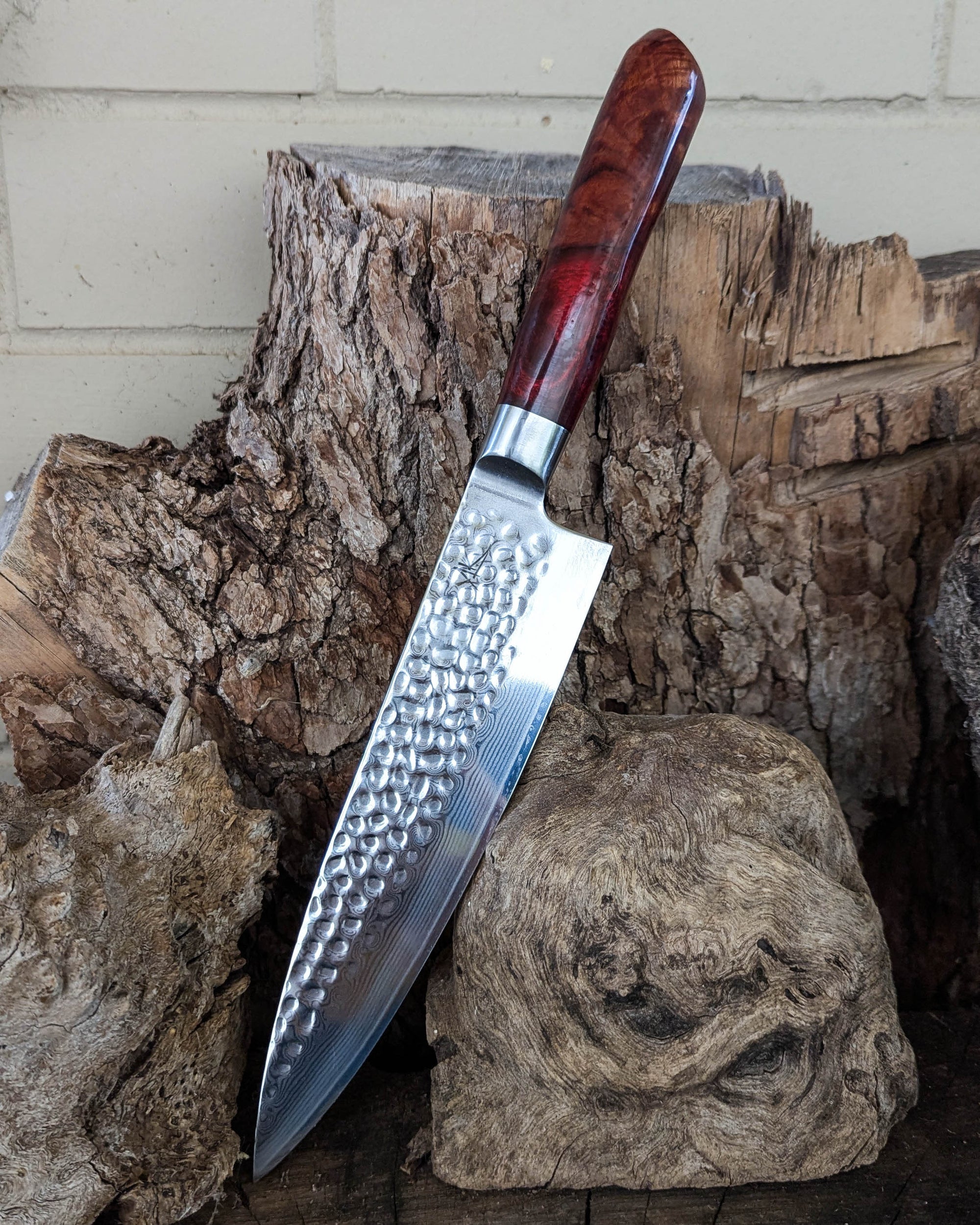 Chef's Knife Red Gum Burl w/ Red Epoxy 200mm (8")
