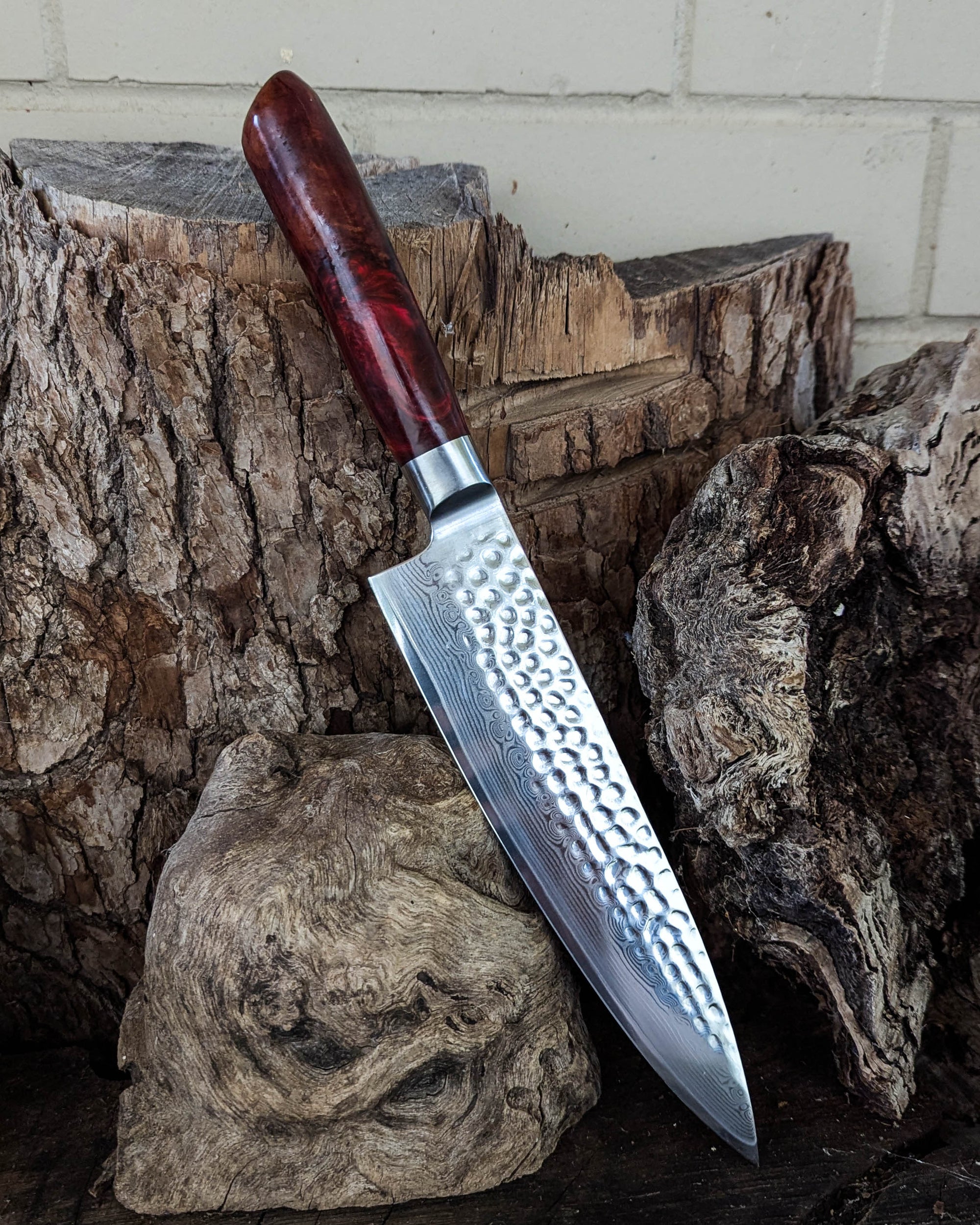 Chef's Knife Red Gum Burl w/ Red Epoxy 200mm (8")