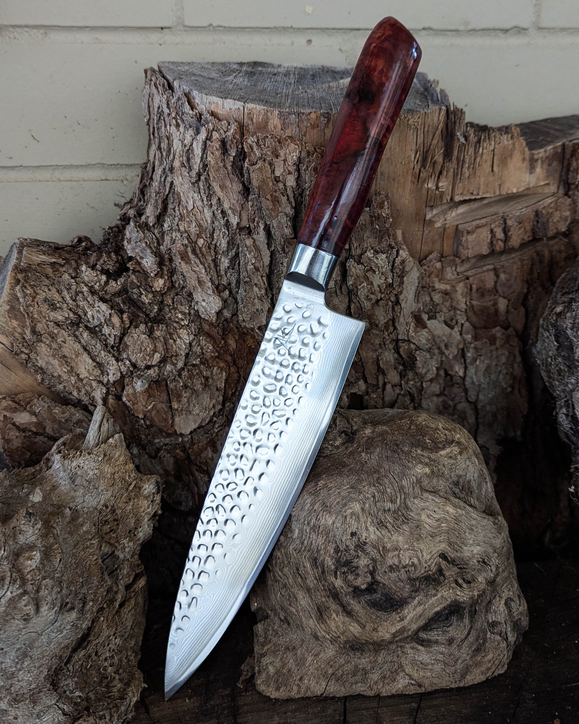 Chef's Knife Red Gum Burl w/ Red Epoxy 200mm (8")