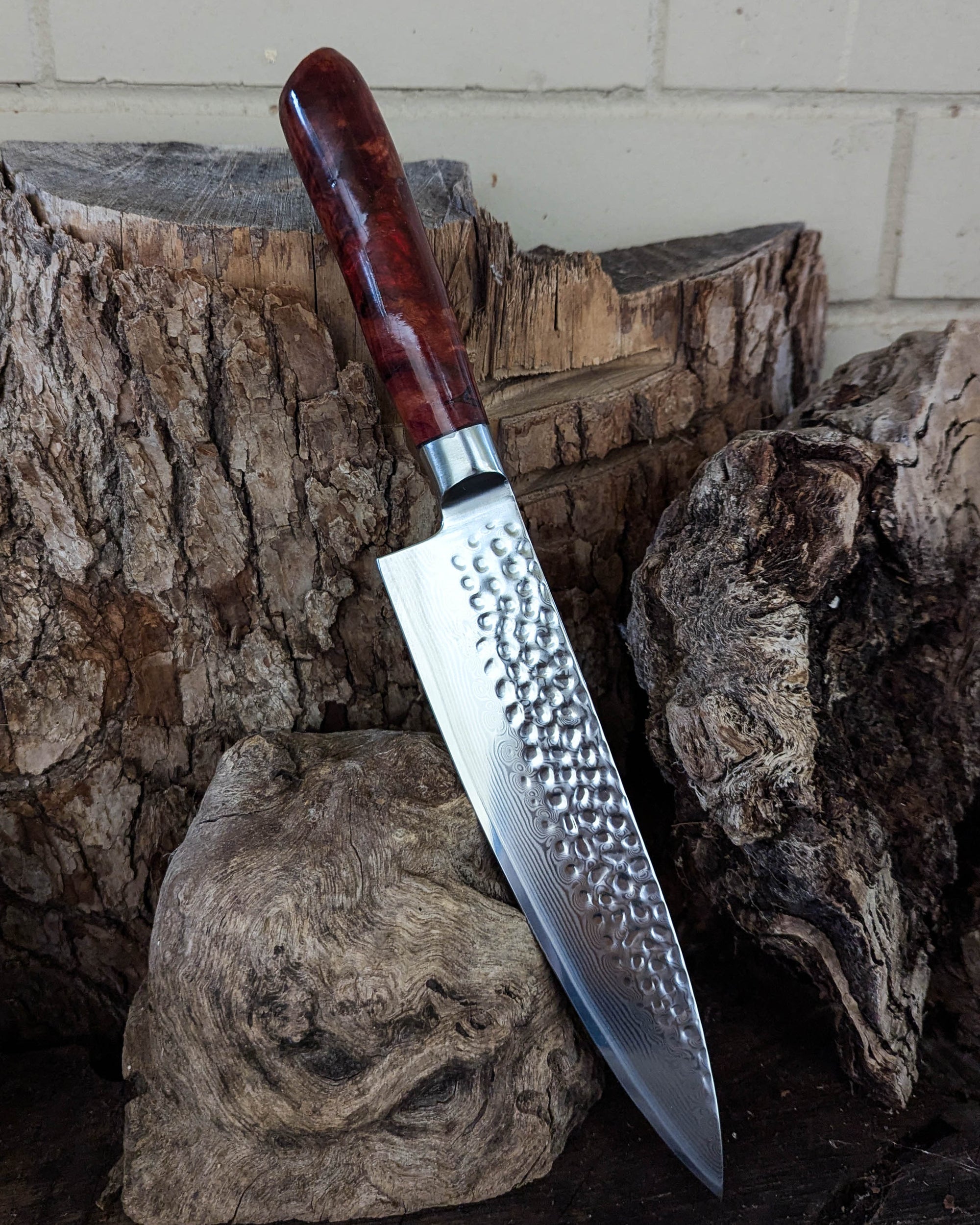 Chef's Knife Red Gum Burl w/ Red Epoxy 200mm (8")