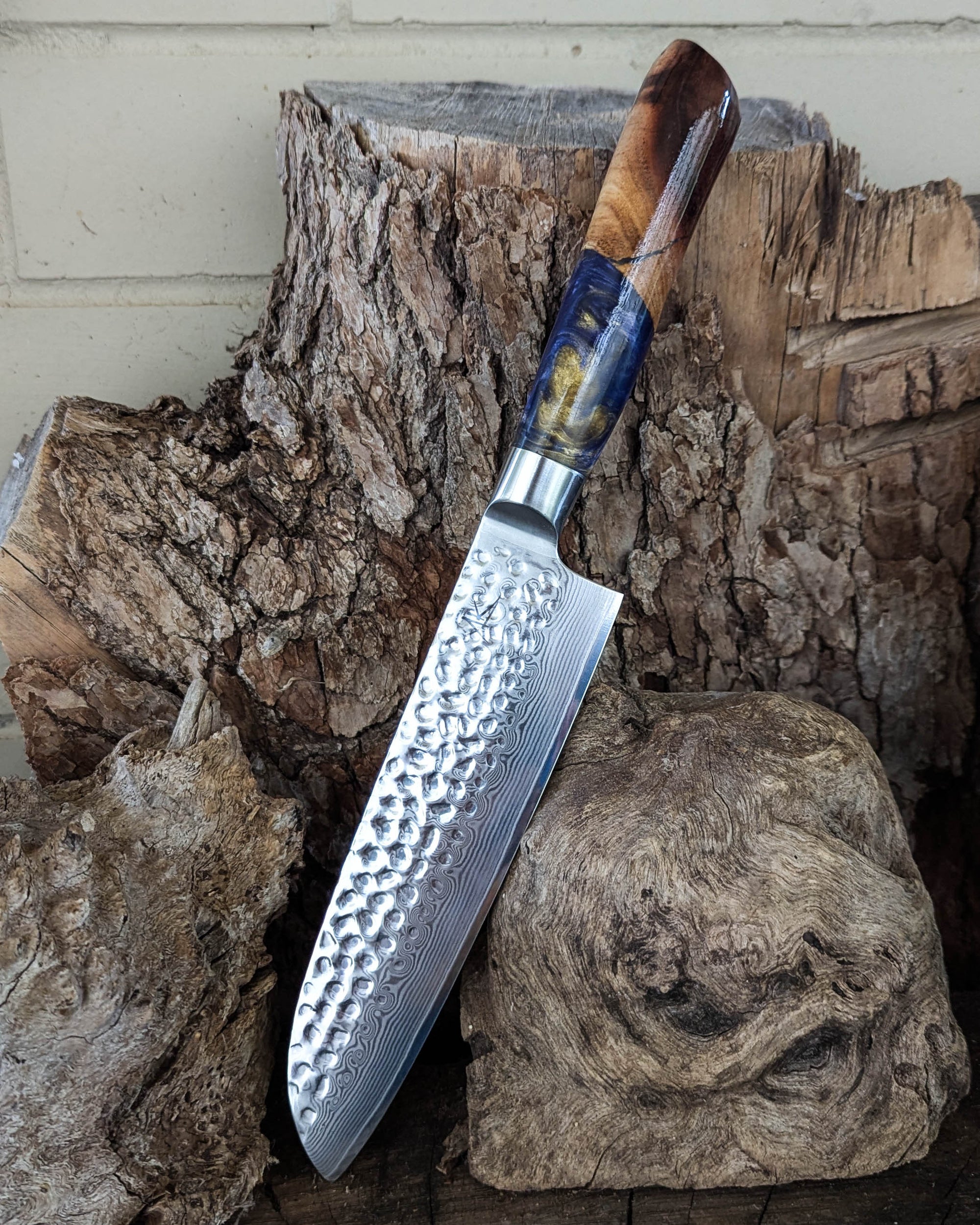 Santoku Knife Figured Blackwood w/ Multi Colour Epoxy 185mm (7.5")