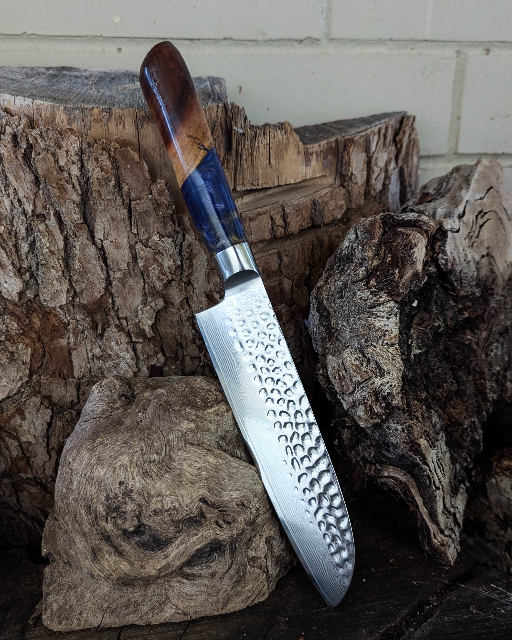 Santoku Knife Figured Blackwood w/ Multi Colour Epoxy 185mm (7.5")