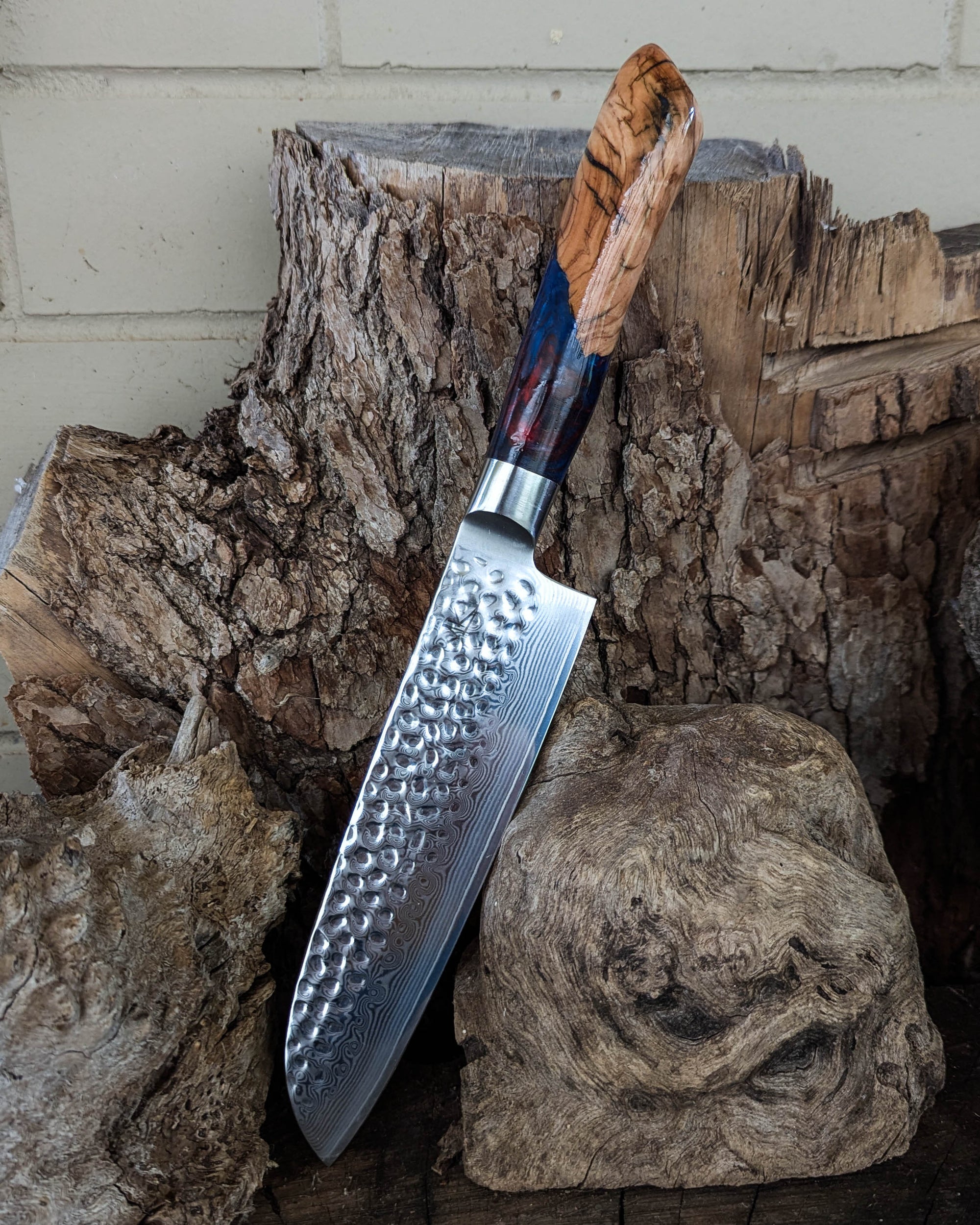 Santoku Knife Olive w/ Multi Colour Epoxy 185mm (7.5")