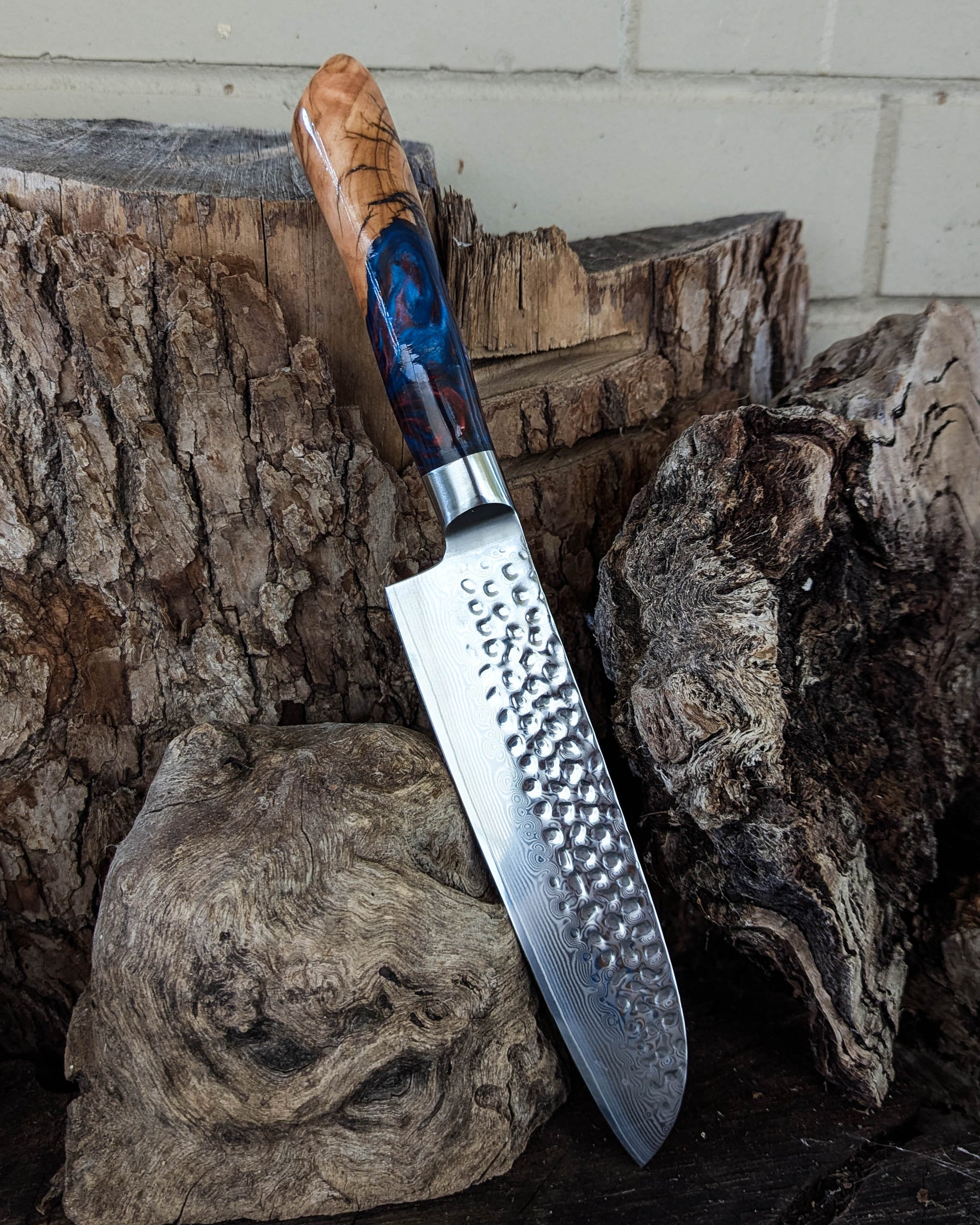 Santoku Knife Olive w/ Multi Colour Epoxy 185mm (7.5")