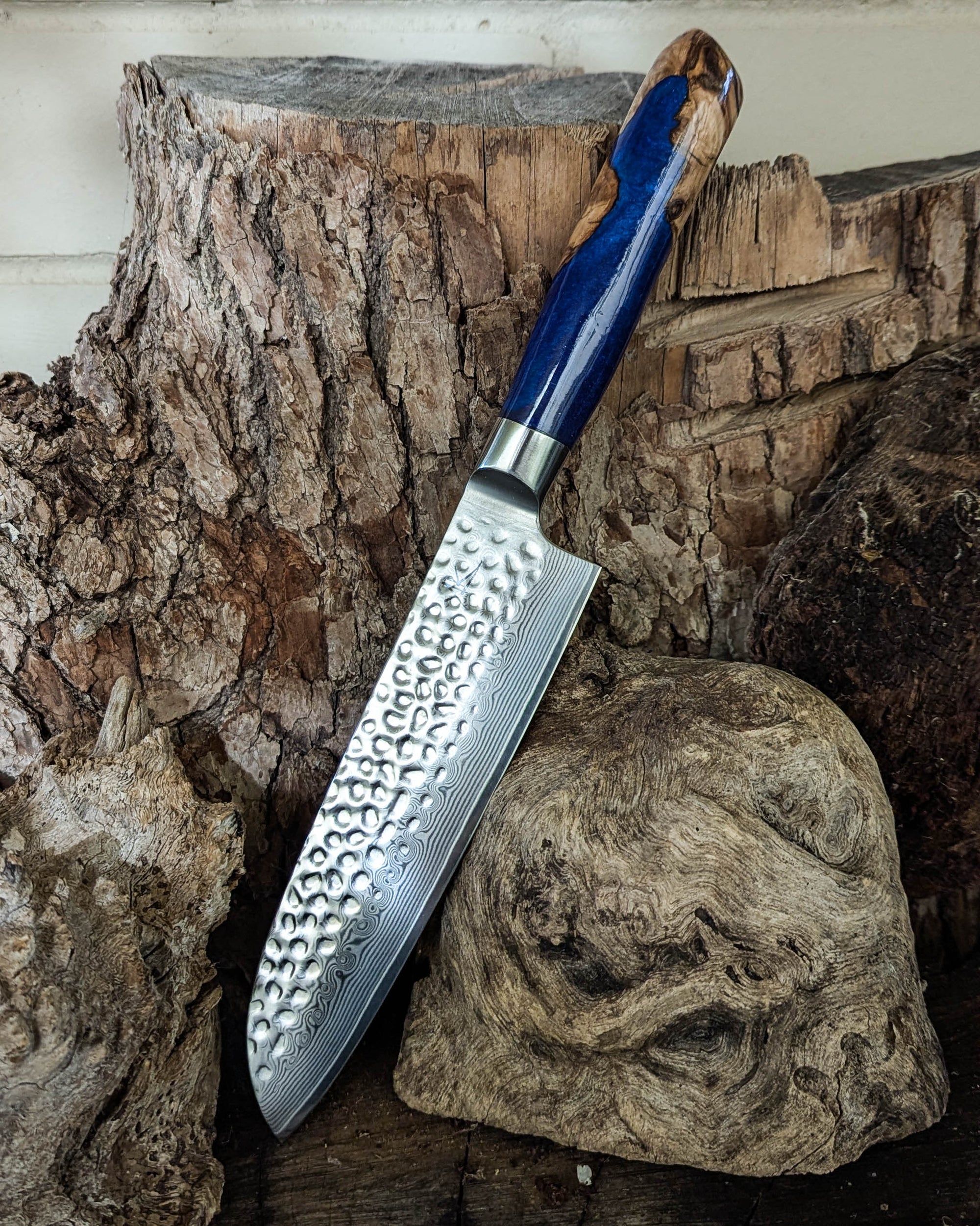 Santoku Knife Olive w/ Multi Colour Epoxy 185mm (7.5")