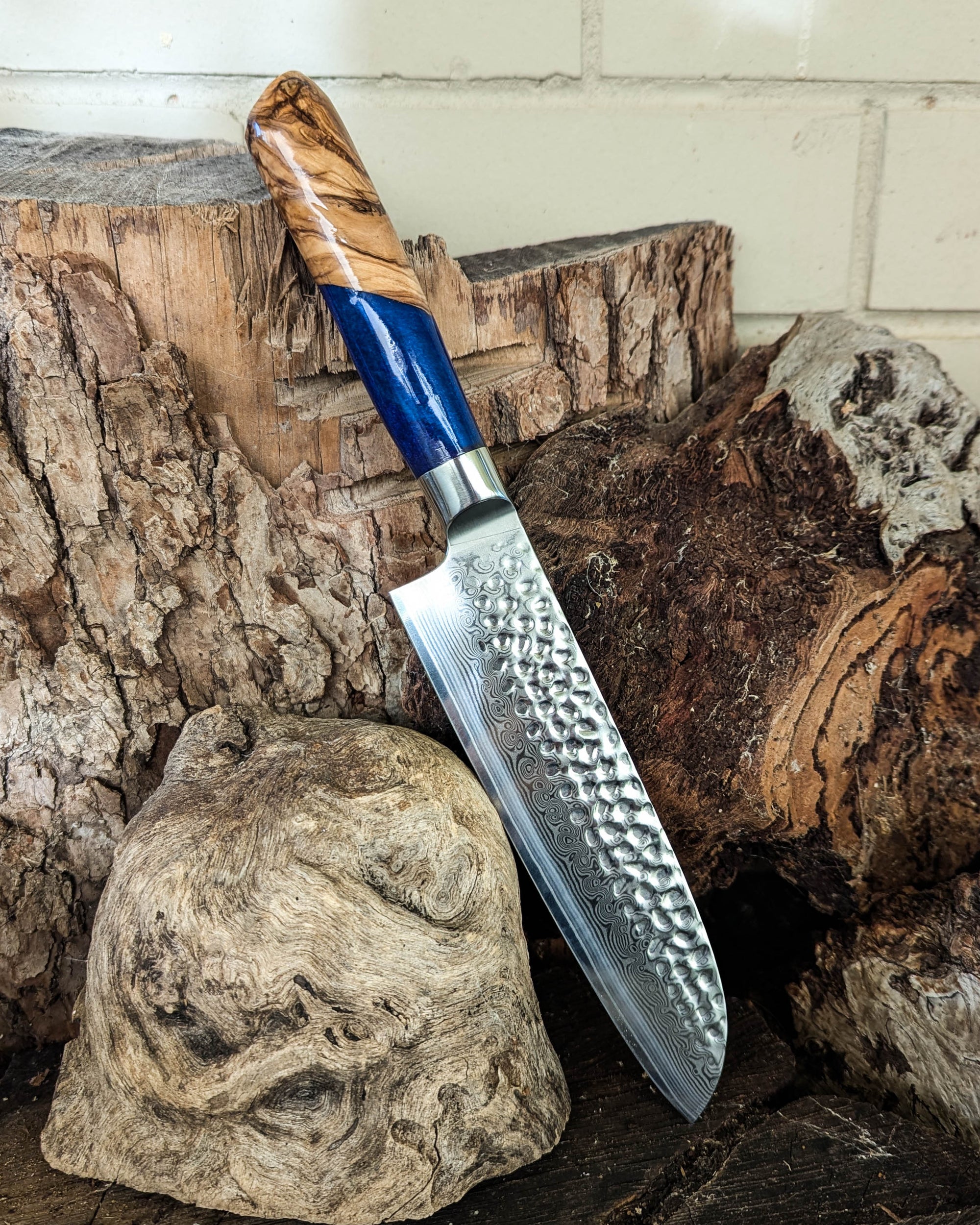 Santoku Knife Olive w/ Multi Colour Epoxy 185mm (7.5")