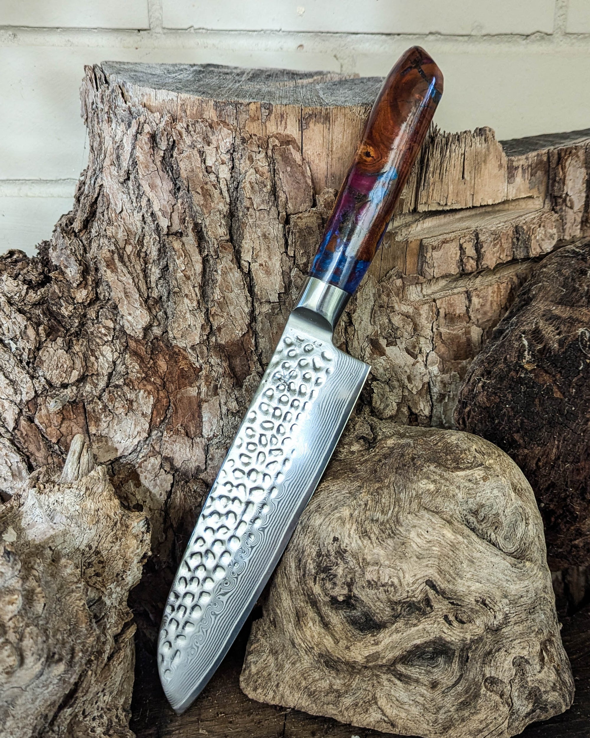 Santoku Knife Almond w/ Multi Colour Epoxy 185mm (7.5")