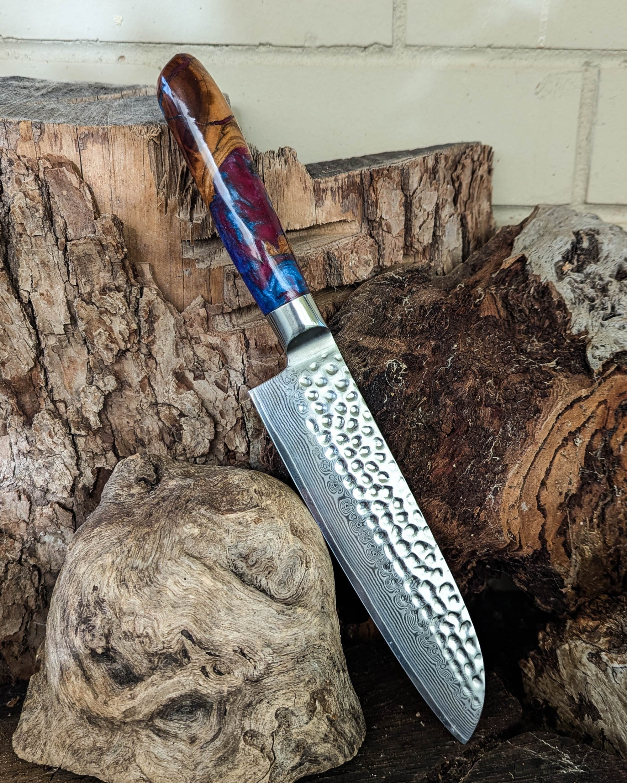 Santoku Knife Almond w/ Multi Colour Epoxy 185mm (7.5")