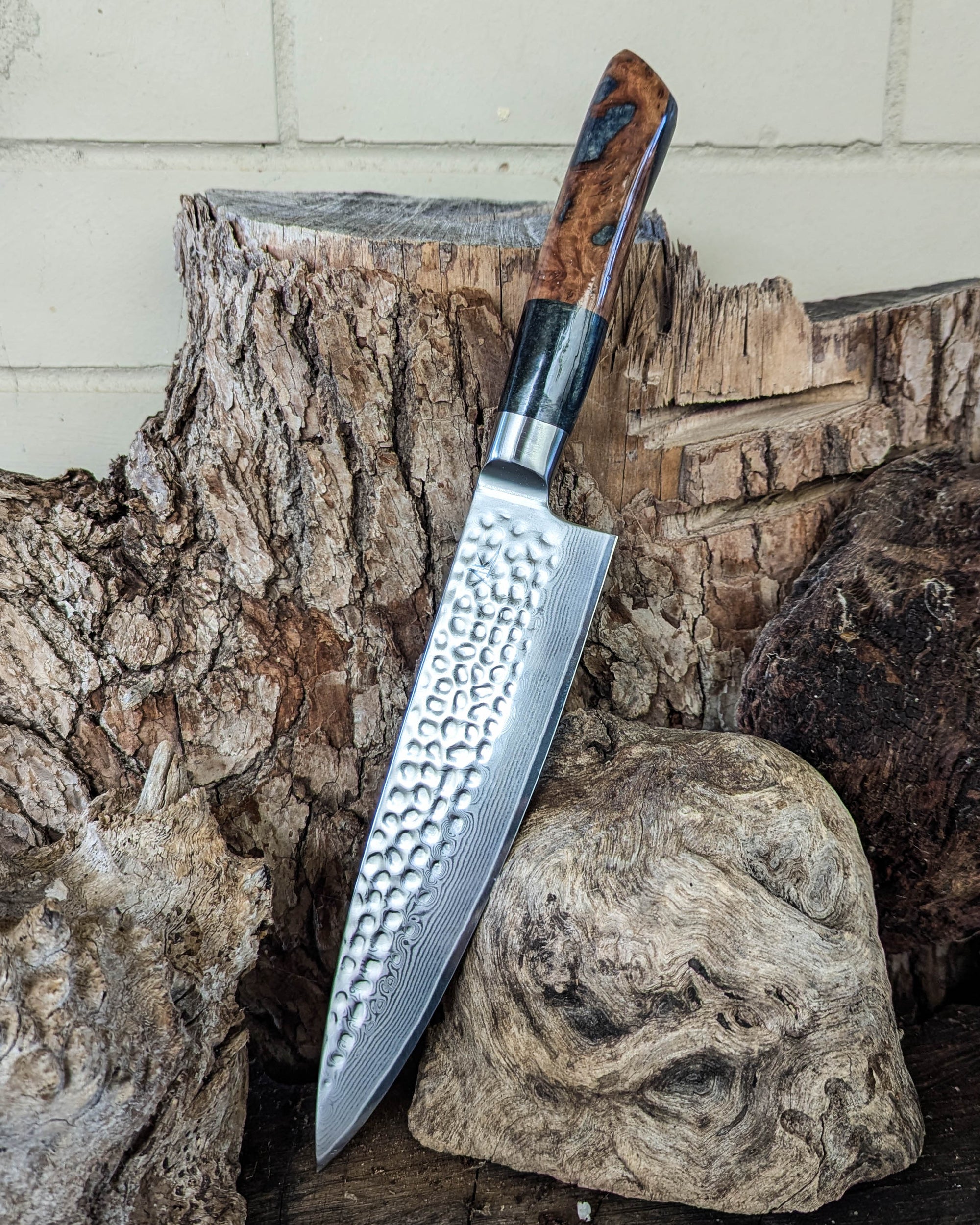 Chef's Knife Brown Mallee Burl w/ BlueGold Epoxy 200mm (8")