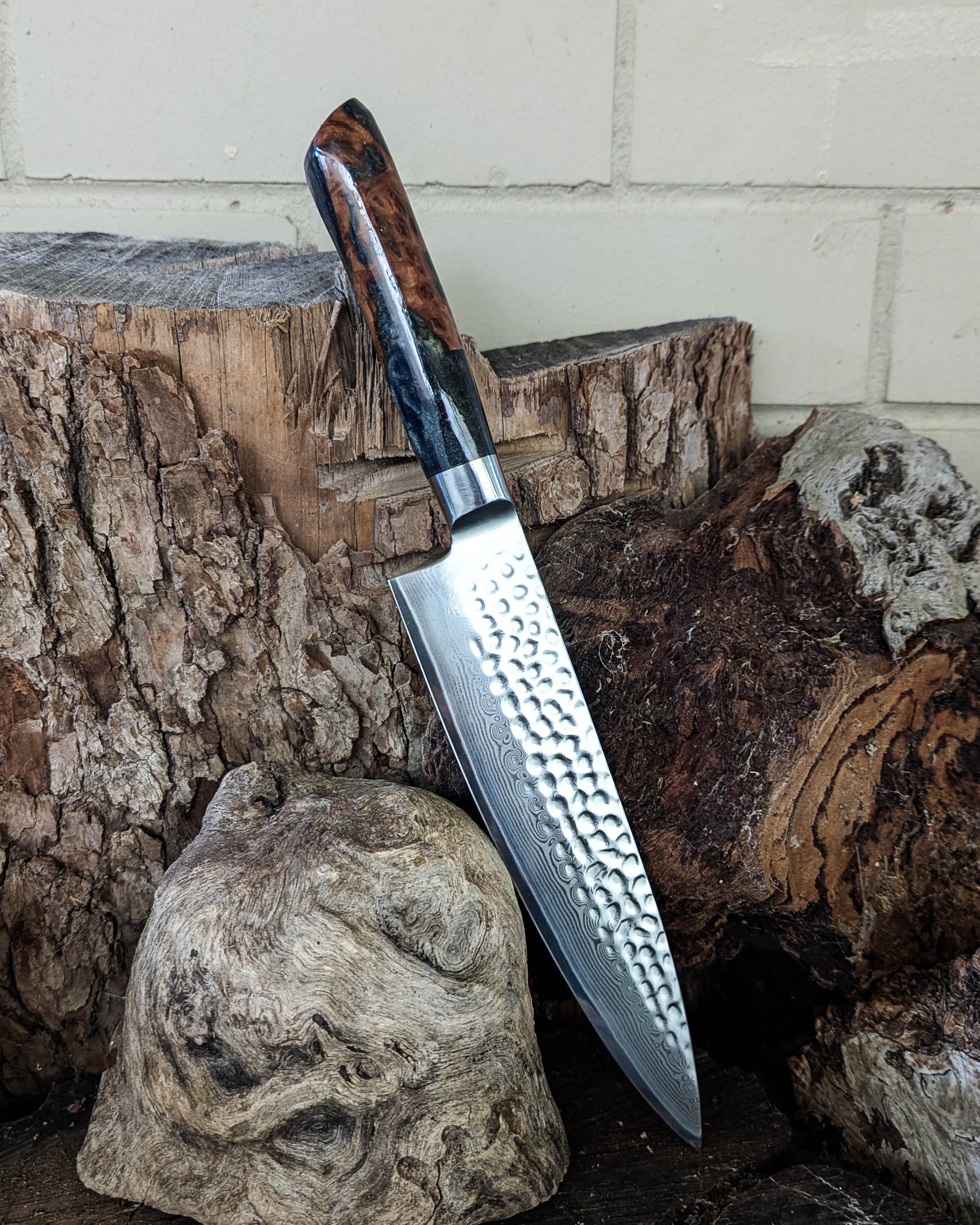 Chef's Knife Brown Mallee Burl w/ BlueGold Epoxy 200mm (8")