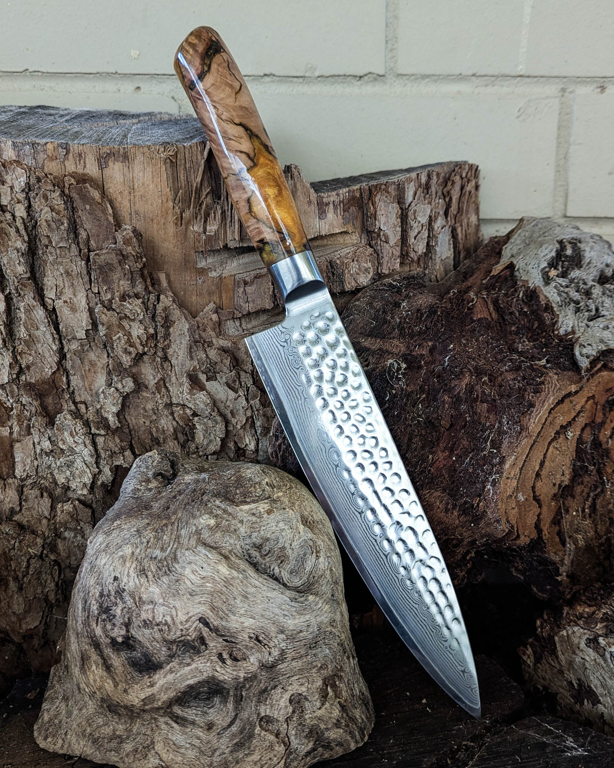 Chef's Knife Brown Mallee Burl w/ Gold Epoxy 200mm (8")