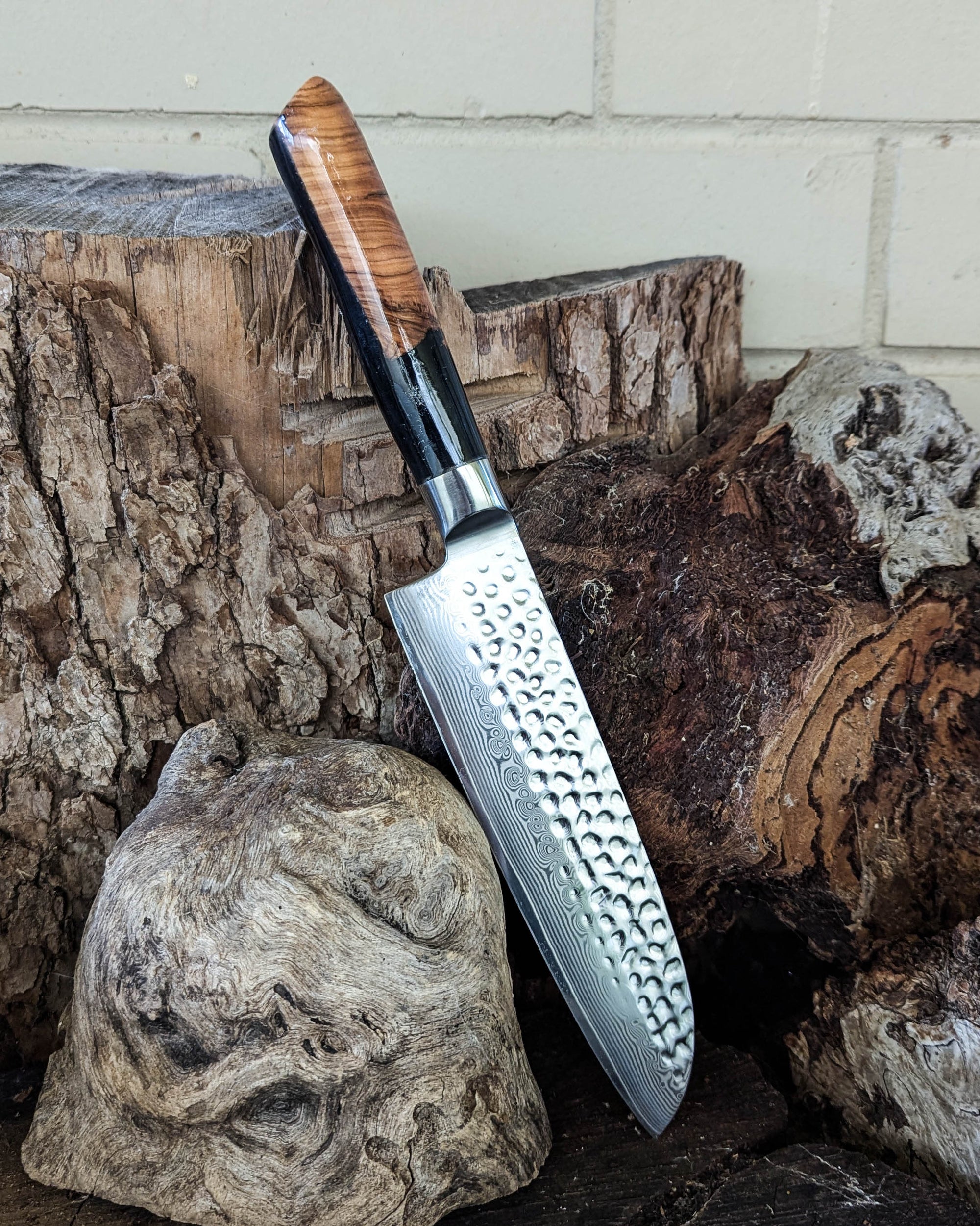 Santoku Knife Olive Timber w/ Black Epoxy 185mm (7.5")