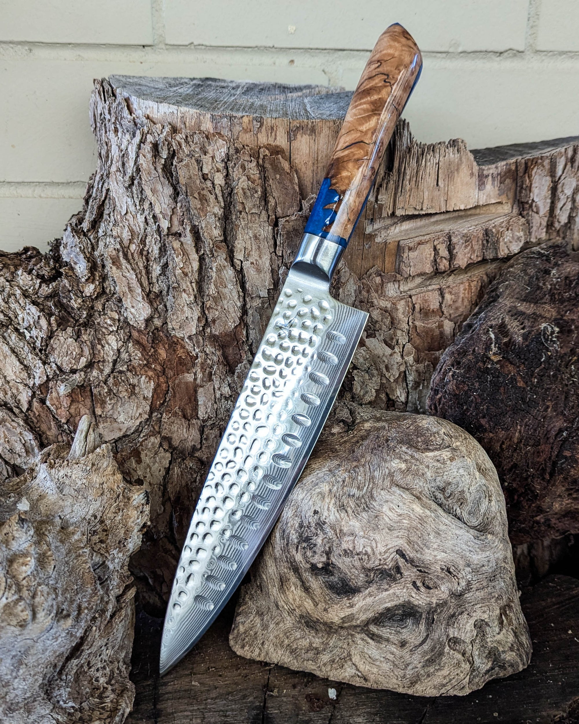 Chef's Knife Brown Mallee Burl w/ Blue Epoxy 200mm (8")