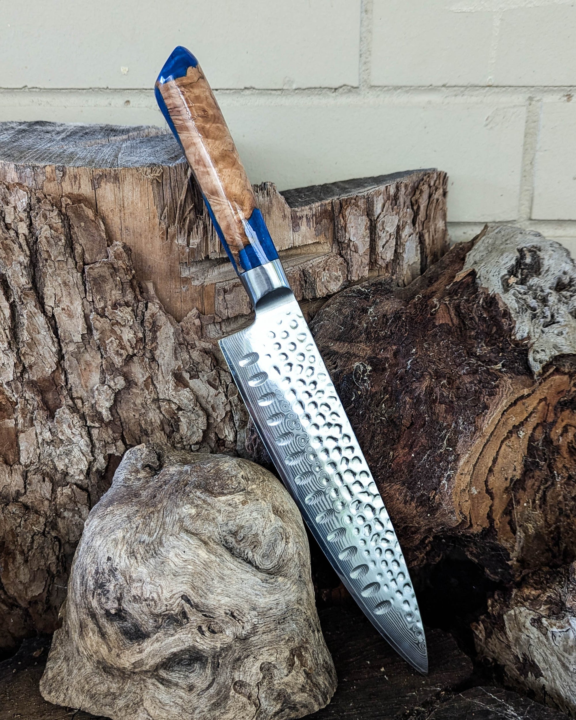 Chef's Knife Brown Mallee Burl w/ Blue Epoxy 200mm (8")